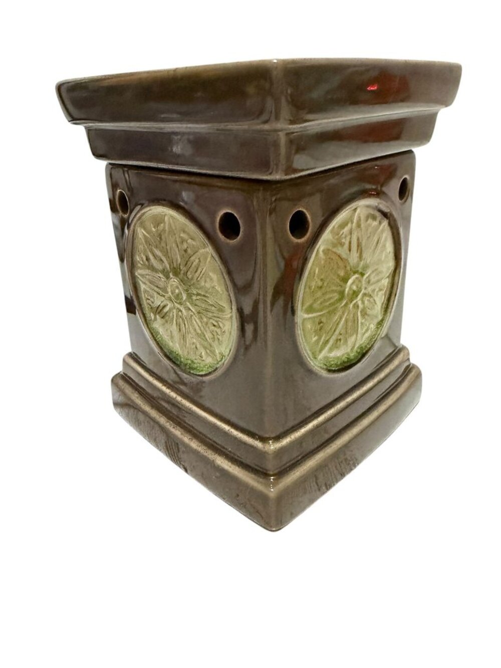 Scentsy Electric Wax Warmer Lotus Flower Green Brown Spring Summer Works - Picture 2 of 11